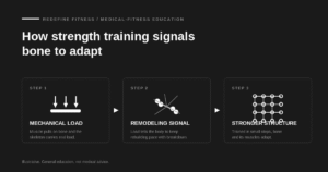 Diagram showing how mechanical load signals bone to remodel and become a stronger structure over time