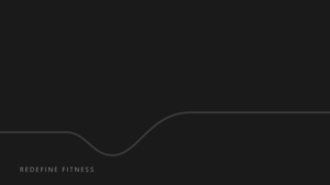 Dark charcoal graphic with a faint curve line and the Redefine Fitness wordmark